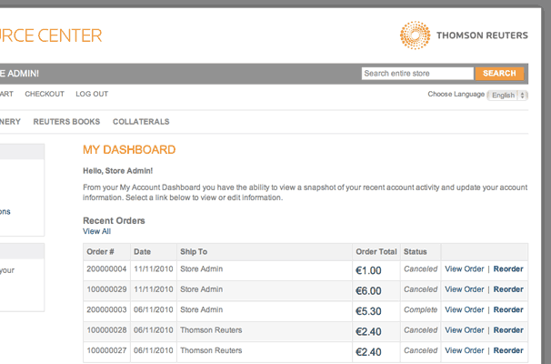 screenshot of Thomson Reuters Intranet Store
